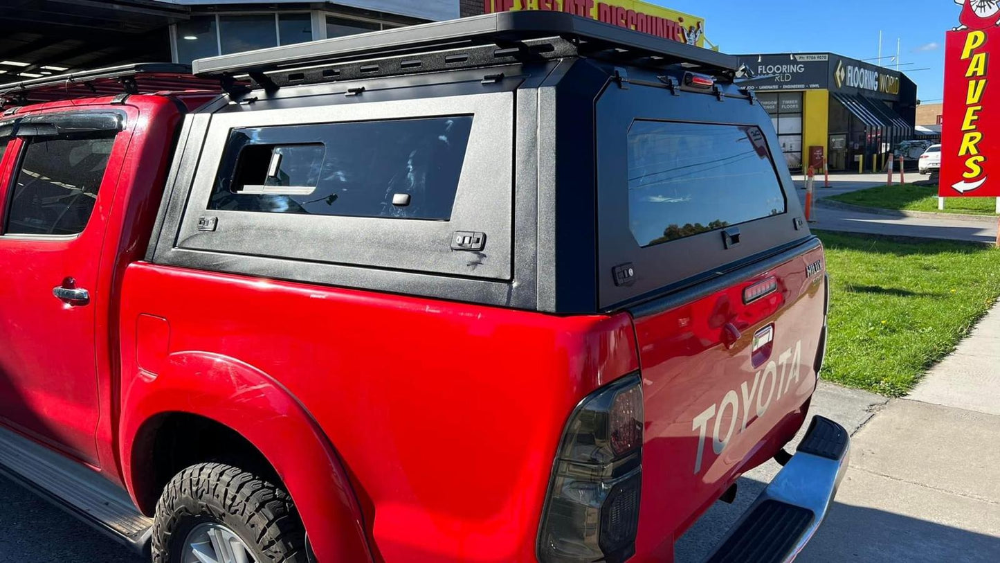 GRG Aluminium Canopy For Mitsubishi Triton, MQ, MR, 2015-23 Dual Cab 4 Sided Windows Toughened Glass