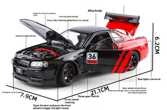 NISSAN SKYLINE R34 GTR DIECAST MODEL TOY 1:24