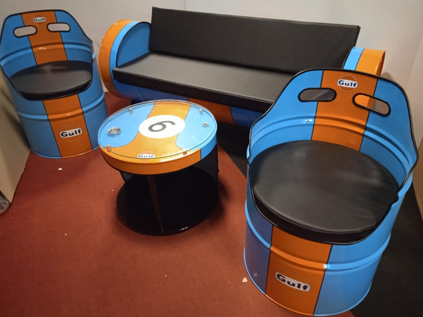 Oil Drum Furniture Custom 5pc Set. 4 Chairs 1 Table.