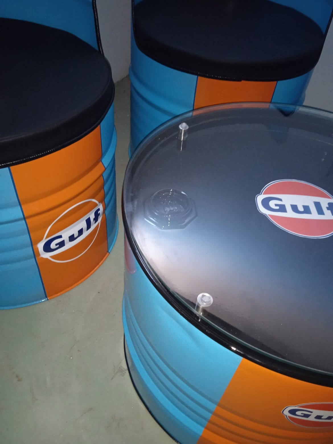 Oil Drum Furniture Custom 5pc Set. 4 Chairs 1 Table.