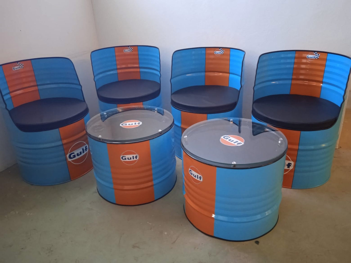 Oil Drum Furniture Custom 5pc Set. 4 Chairs 1 Table.