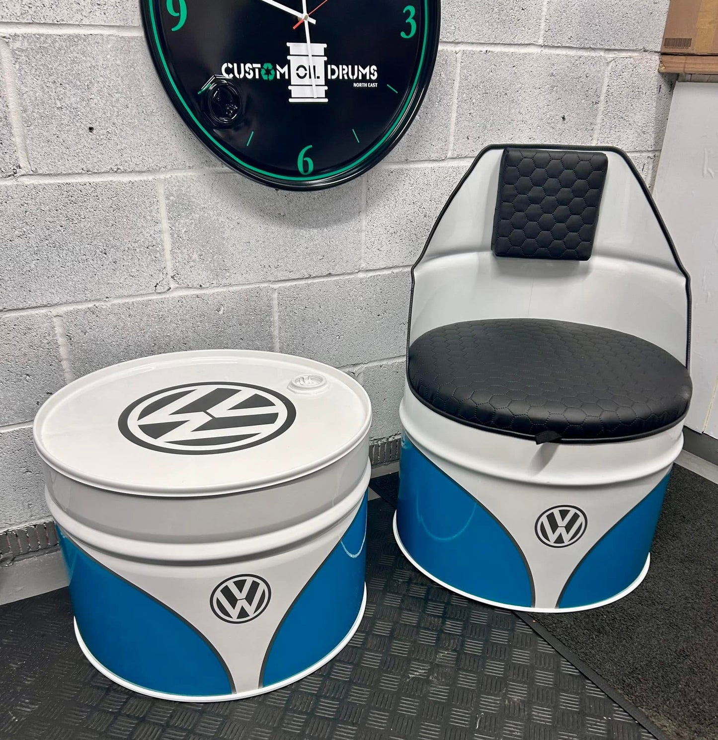 Oil Drum Furniture Custom 5pc Set. 4 Chairs 1 Table.