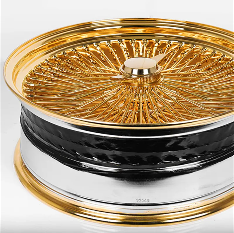 Gold Polished Wire Spoke Wheel Classic Old School Highest Quality FROM USA